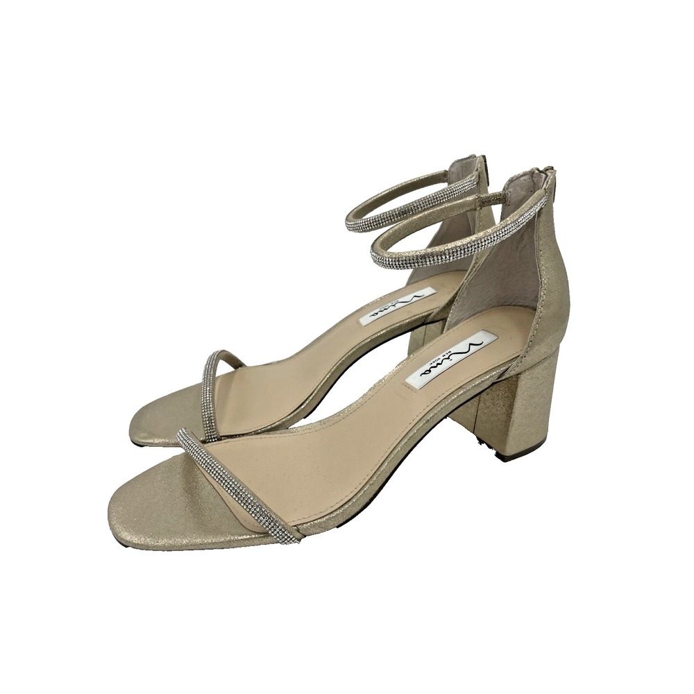 Women's Nina Barby Taupe Ankle‎ Strap Rhinestone Dress Shoes Sandals Sz 9M